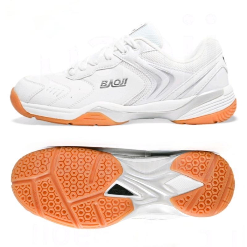ไซส์ 37-45 รองเท้าแบดมินตัน Baoji พื้นยางดิบ สีขาวล้วน ไซส์เด็ก-ผู้ใหญ่