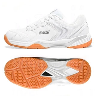 ไซส์ 37-45 รองเท้าแบดมินตัน Baoji พื้นยางดิบ สีขาวล้วน ไซส์เด็ก-ผู้ใหญ่