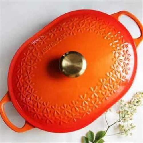 LE CREUSET 31 ซม.รันเวย์หม้อเหล็กเคลือบสีขาวเคลือบเงาหม้อหุงต้มสำหรับอาหารทะเลหม้อแม่เหล็กไฟฟ้า