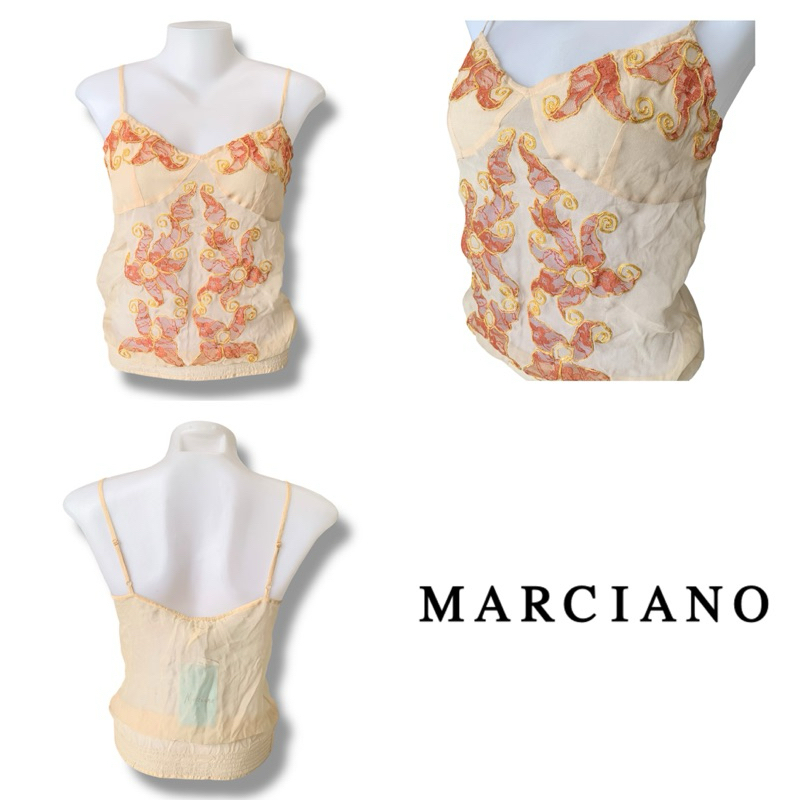 Marciano ( GC453 ) เสื้อสายเดี่ยว สีเนื้อ ผ้าชีฟอง ผ้าบาง ปักลายดอกไม้ พร้อมส่ง