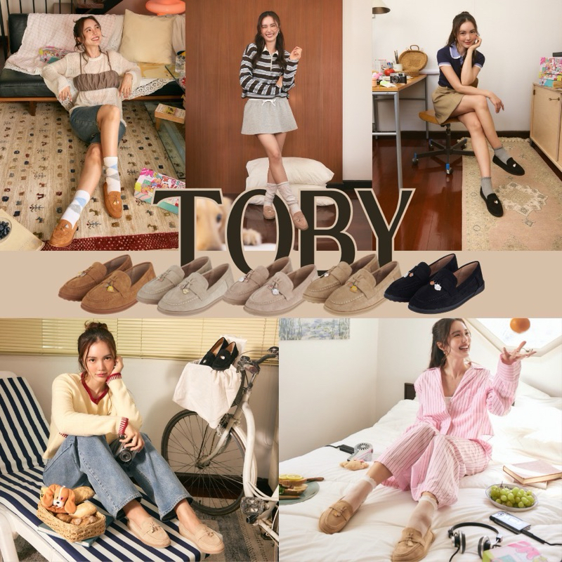 <เฉพาะตัวเลือก pre-order รอสินค้า 10 วัน> รุ่น Toby รองเท้าโลฟเฟอร์หนังกลับ พื้นนุ่ม ประดับชาร์ม brunch paws สุดคิ้วท์
