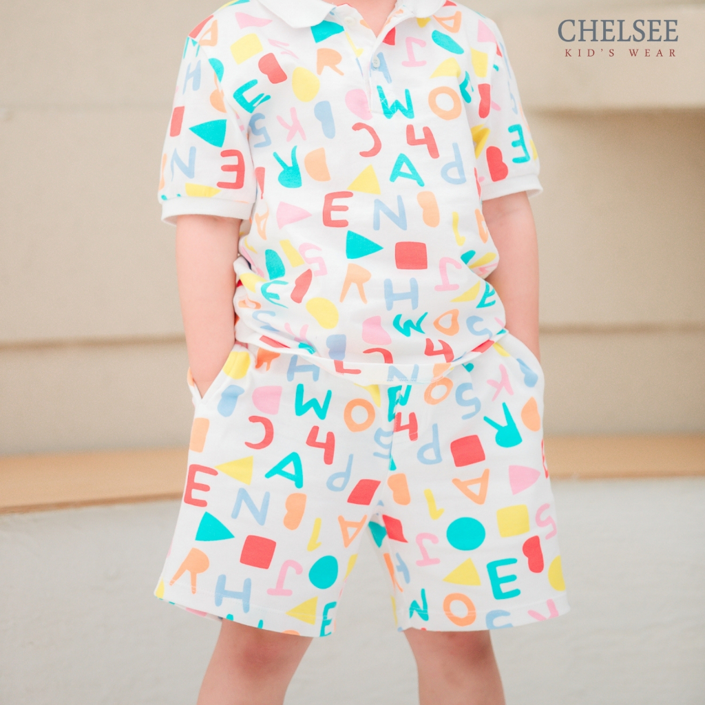Chelsee กางเกงขาสั้น เอวยางยืด ลาย ABC ผ้า INTERLOCK 100%Cotton เด็กผู้ชาย อายุ 1.5-10ปี เสื้อผ้าเด็กโต รุ่น 128151
