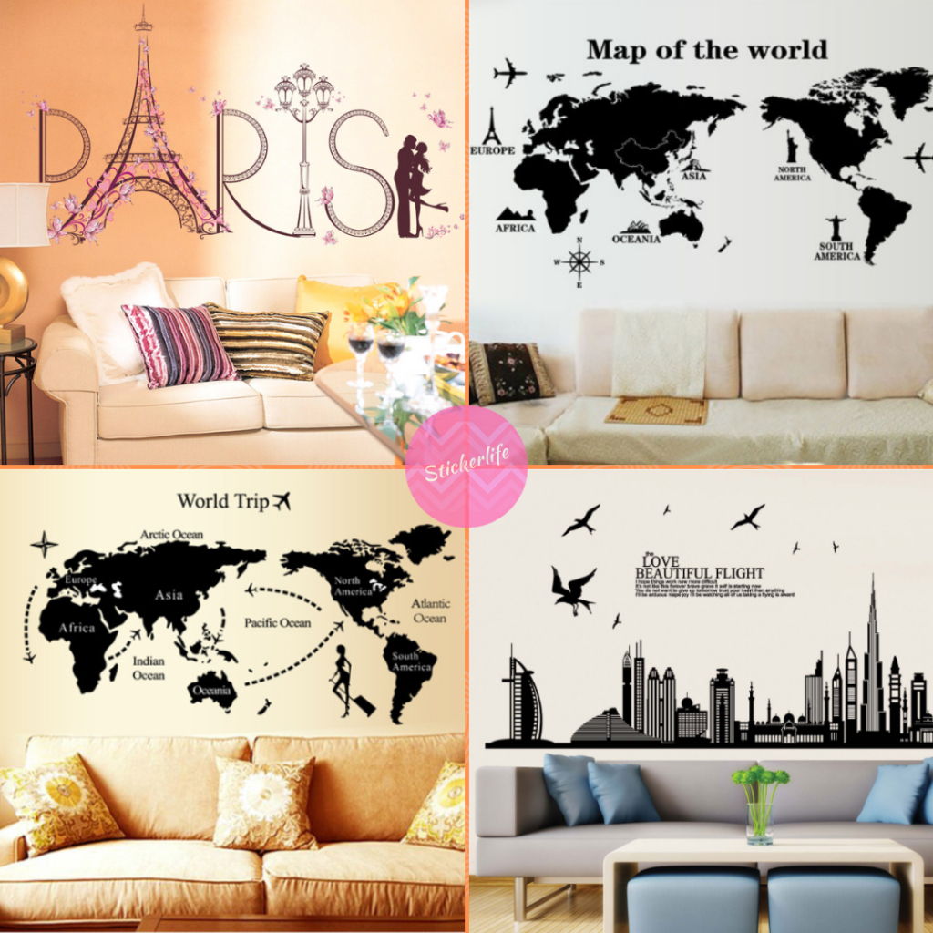 🔥ส่งจากไทย🔥 สติ๊กเกอร์ติดผนัง diy 3D วอลล์เปเปอร์ แผนที่ ท่องเที่ยว แผนที่ใหญ่ ติดผนัง สติ๊กเกอร์