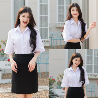 เสื้อนักศึกษาทรงบอยแขนสามเหลี่ยม แขนยาว10นิ้ว เสื้อนักศึกษาแขนสามเหลี่ยม