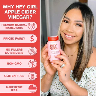 Apple cider vinegar Hey girl ปริมาณ 2160mg ขนาด 120แคปซูล