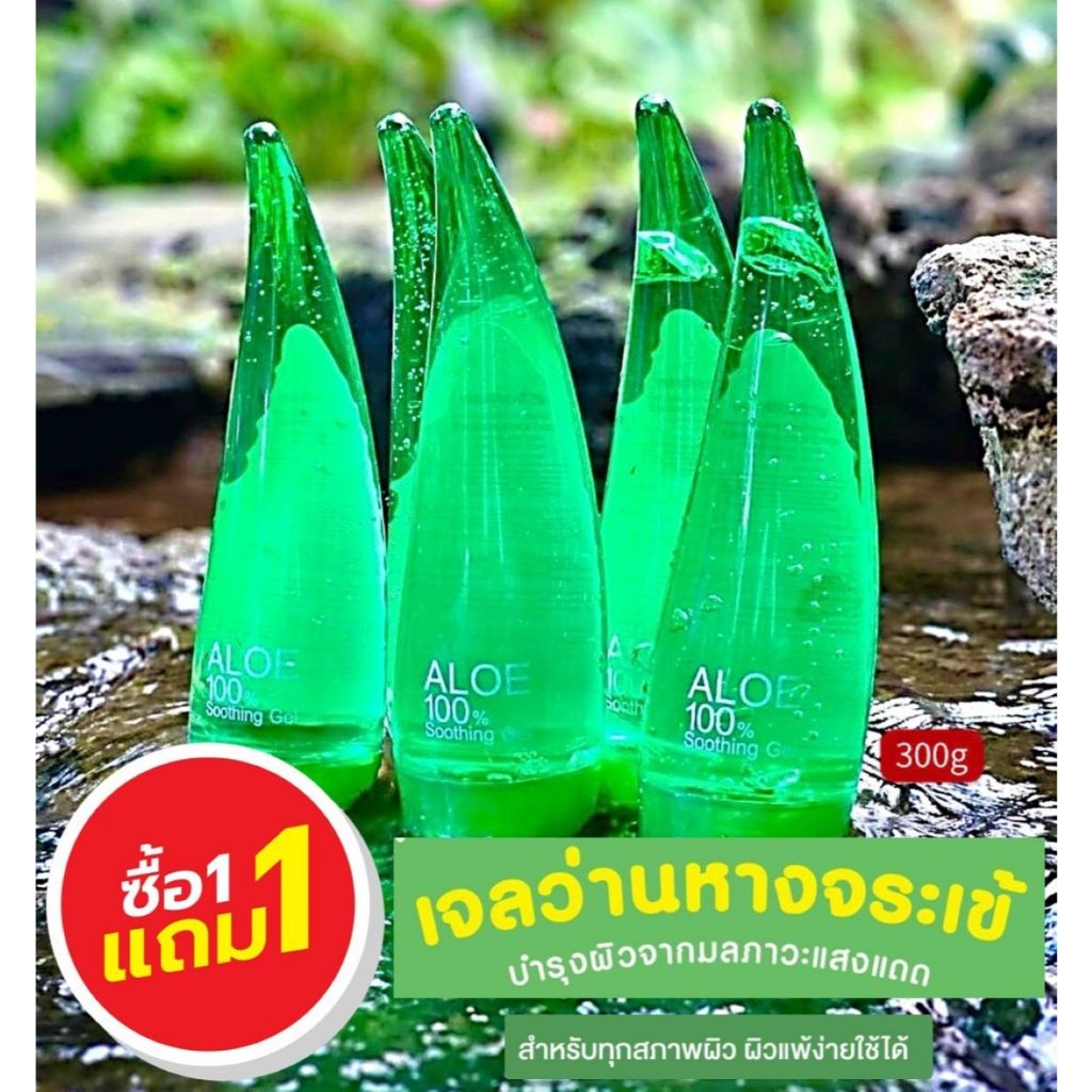 1แถม1 เจลว่านหางจระเข้ ใบว่าน 100% ผิวชุ่มชื่น เรียบเนียน บำรุงผิวหน้าผิวกาย  300 กรัม Aloe Vera Gel