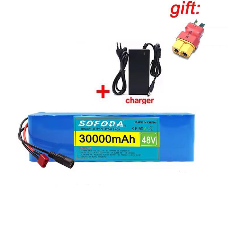 แบตเตอรี่ลิเธียม 48V 30AH/48AH/100AH แบตเตอรี่ 1000W E-bike 54.6V BMS + charger แบตเตอรี่ไอออน Batte