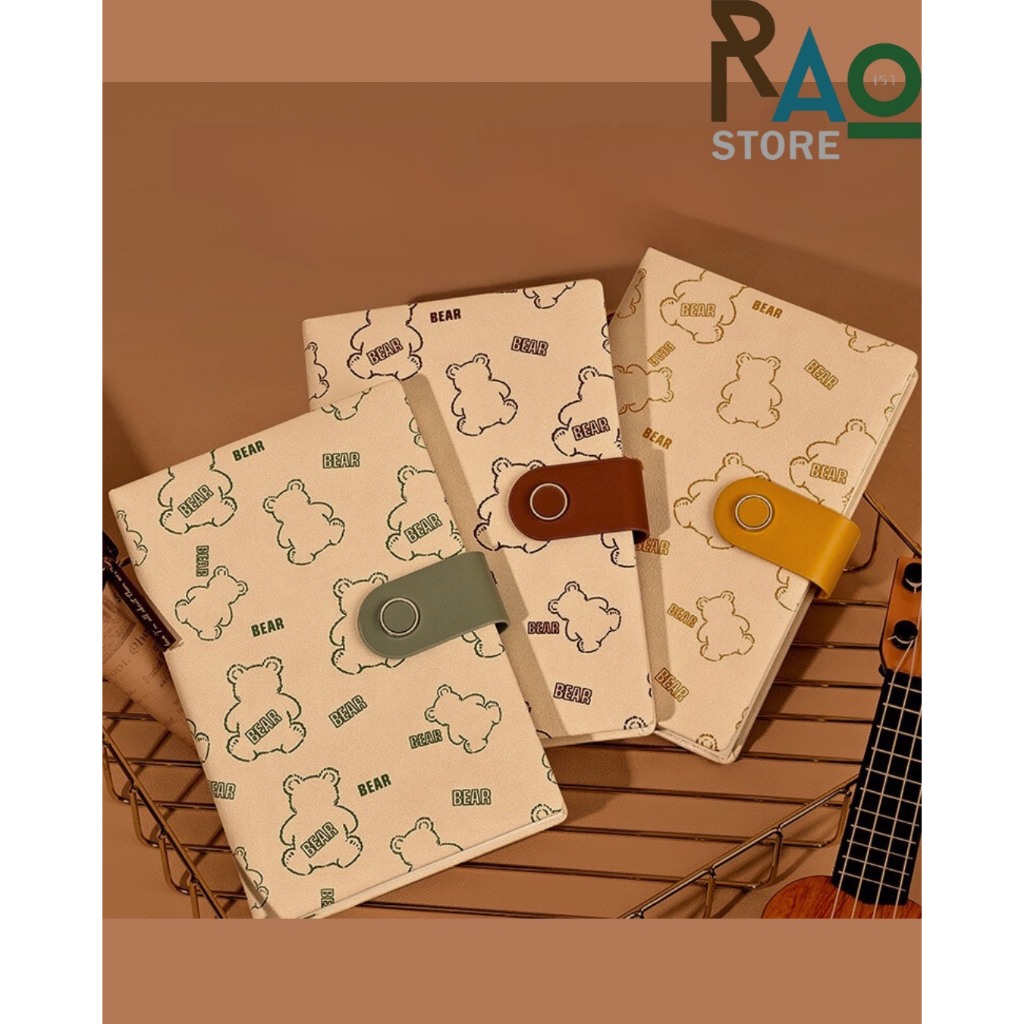 RAO Store พร้อมส่ง สมุดโน๊ตลายน้องหมีน่ารัก ขนาดB6 ปกหนังPu ตัวปิดเป็นดุมแม่เหล็ก กระดาษด้านในมี128แผ่นมีเส้นบรรทัด
