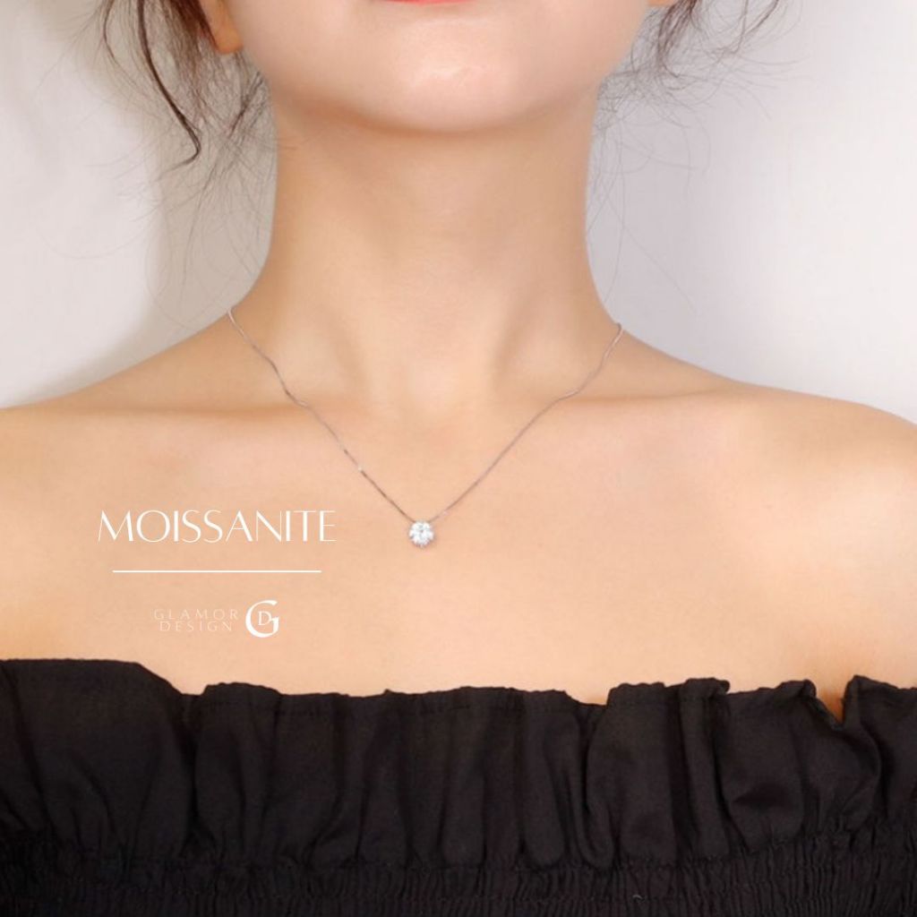 GLAMOR✨สร้อยเพชร Moissanite สร้อยเงินแท้พร้อมจี้ จี้เพชร สร้อยคอเพชร เม็ดใหญ่ ของขวัญให้คนที่รัก