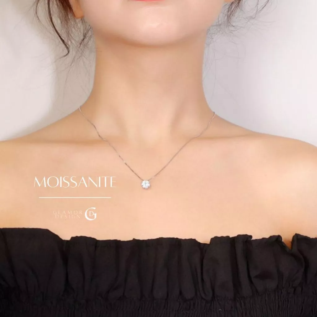GLAMOR✨สร้อยเพชร Moissanite สร้อยเงินแท้พร้อมจี้ จี้เพชร สร้อยคอเพชร เม็ดใหญ่ ของขวัญให้คนที่รัก