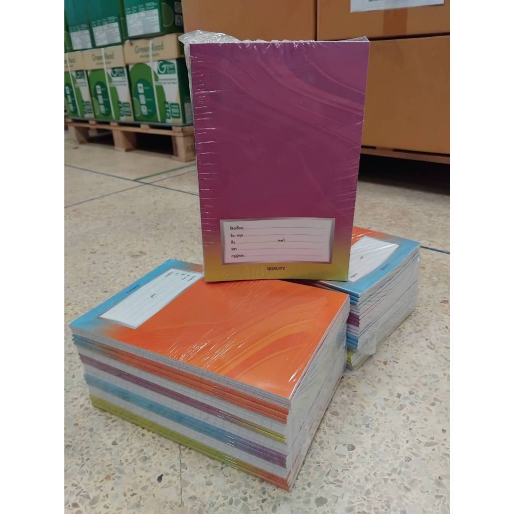 สมุดนักเรียน ชื่อ/ชั้น/ วิชา  ขนาด 16x24 ซม. กระดาษหนา 60 แกรม จำนวน 40 แผ่น คละสี (จำนวน 1 โหล/12 เล่ม)