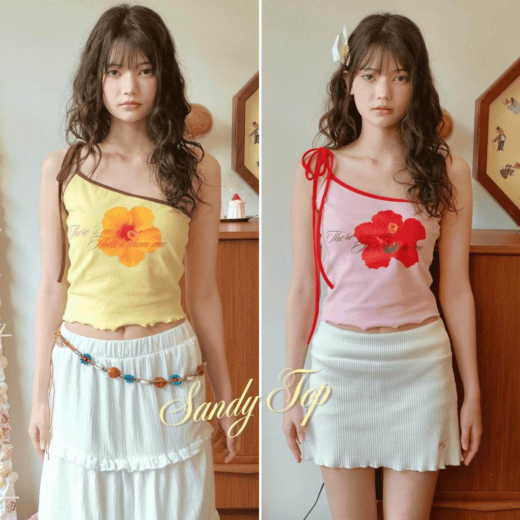 Jiwliw | Sandy Top เสื้อผูกไหล่ ลายดอกชบา Summer สุดๆ ถ่ายรูปสวย ขายดีมาก 🌺☀️