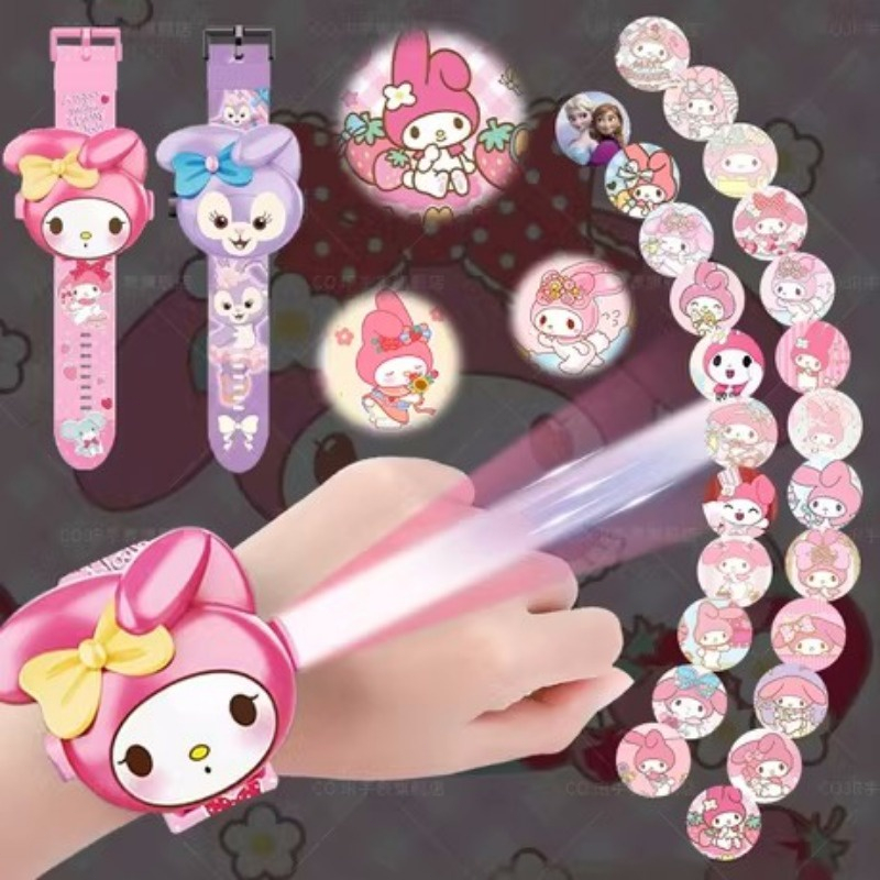 Sanrio Kuromi 3D นาฬิกาโปรเจคเตอร์ ไม่มีกล่อง นาฬิกาพลิกยอดนิยม Kawaii ของขวัญเด็กผู้หญิง