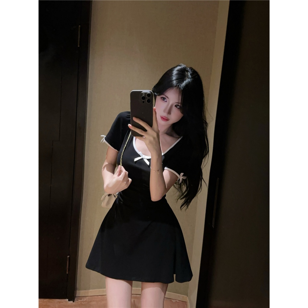 Beryl 🌻ชุดเดรสน่ารักๆ 🎀 เดรสแฟชั่นผู้หญิง สไตล์เกาหลีเรียบง่าย แต่งโบว์ สีพื้น คอเหลี่ยม เซ็กซี่ - รูปที่ 7