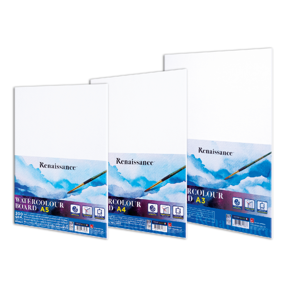 Renaissance (เรนาซองซ์) บอร์ดกระดาษสีน้ำ กระดาษร้อยปอนด์ 200G ผิวหยาบ ขนาด A3 / A4 / A5 จำนวน 1 แผ่น - รูปที่ 5