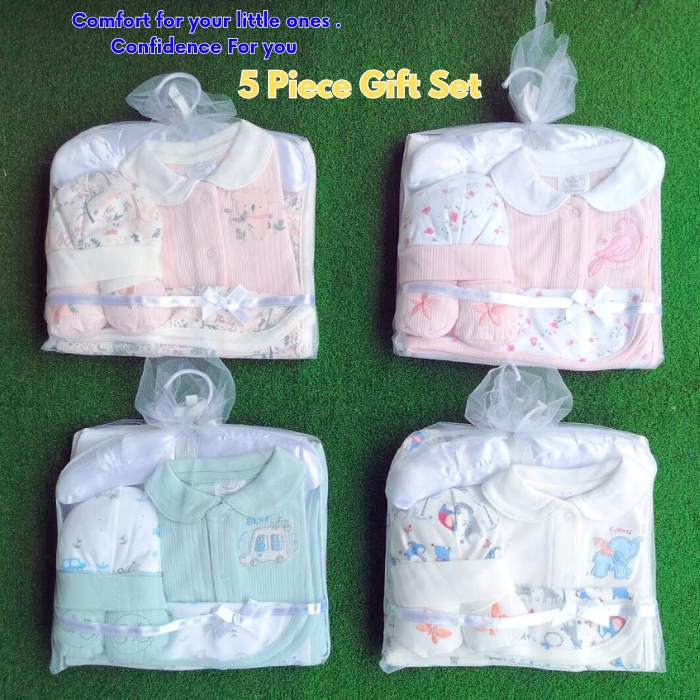 เซ็ทเตรียมคลอด 5 ชิ้น Gift Set เเรกเกิดทารกชายหญิงเนื้อผ้าคลอดตอล ใส่สบาย นิ่ม นุ่ม ชุด เซต เด็ก เกิด ผู้ ชาย รับขวัญ หล