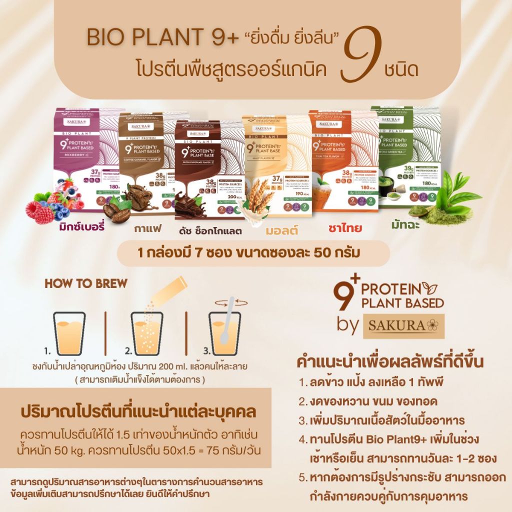 (สาขา กทม) Bio plant 9+ โปรตีน ไบโอแพลนท์ โปรตีนพืช ออร์แกนิค โปรตีนลดน้ำหนัก 1 กล่อง 7 ซอง - รูปที่ 2