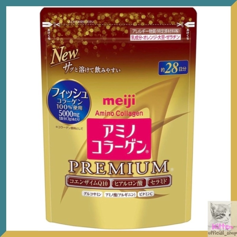 ⚡EXP:03/2027⚡Meiji Amino Collagen Powder Premium 196g/28day (เมจิ อะมิโน คอลลาเจน) Collagen+CoQ10+Vi