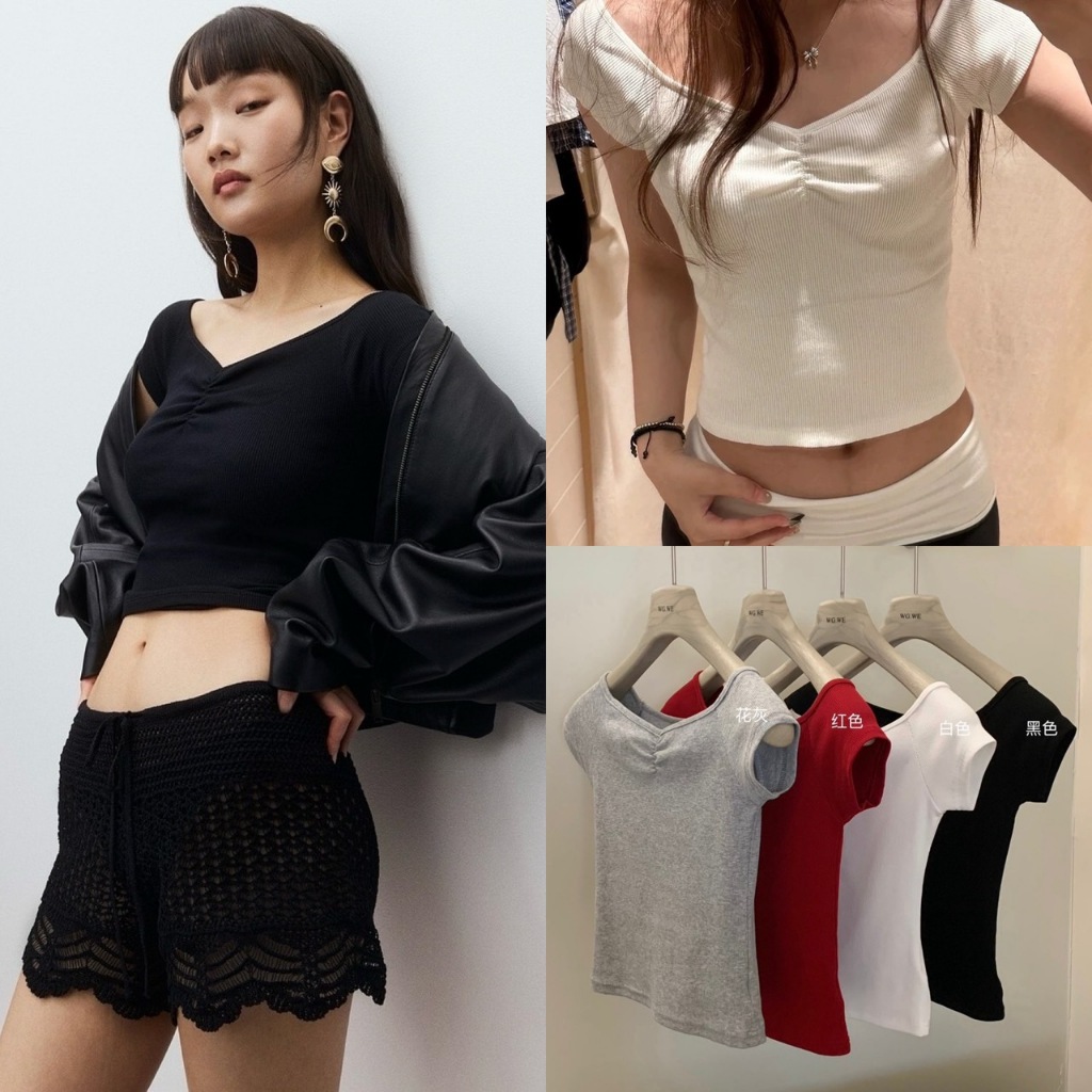 🧡🧵 🇰🇷 W5112 เสื้อปาดไหล่ คอกว้าง ยืดหยุ่นได้ค่า ผ้านิ่มใส่สบาย  งานสวย ทรงน่ารัก แฟชั่นเกาหลี TAG WG.WE 🧵🧡