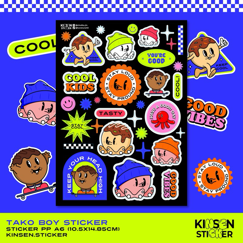 สติ๊กเกอร์Tako Boy สุดจะเท่ห์! (สีสดเจ็บแสบ)