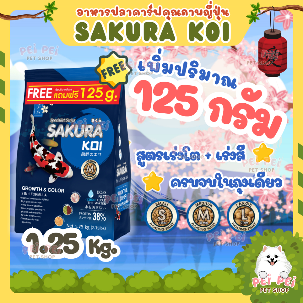 ⭐ฟรี125g ในถุง❗EXP.2027⭐อาหารปลาคาร์ฟ SAKURA KOI Growth&Color 1.25 kg. (สูตร 2in1 เร่งโต+เร่งสี)