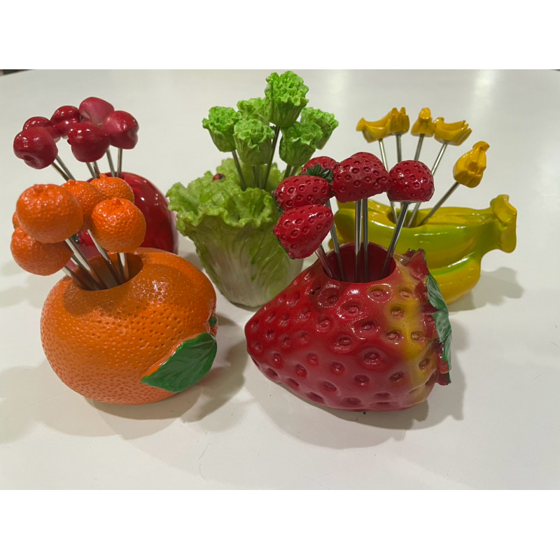 [พร้อมส่งจากไทย!!] ชุดส้อมจิ้มพร้อมถ้วยลายผักผลไม้ fruit fork set