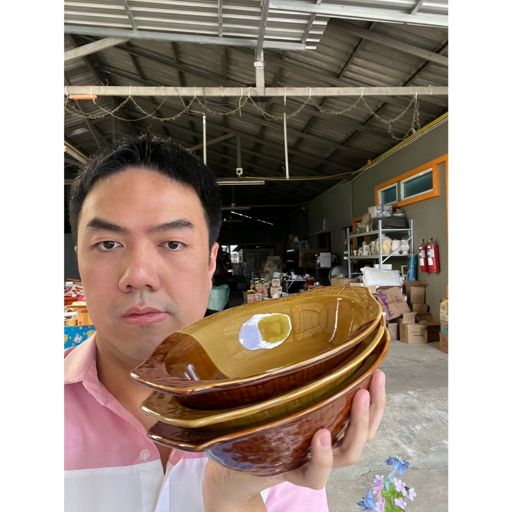 (ได้3ใบ)ชามเรือสีน้ำตาลลายสานเซรามิก ขนาดL ขนาด10x2นิ้ว ออกใบกำกับภาษีได้ รหัส41225
