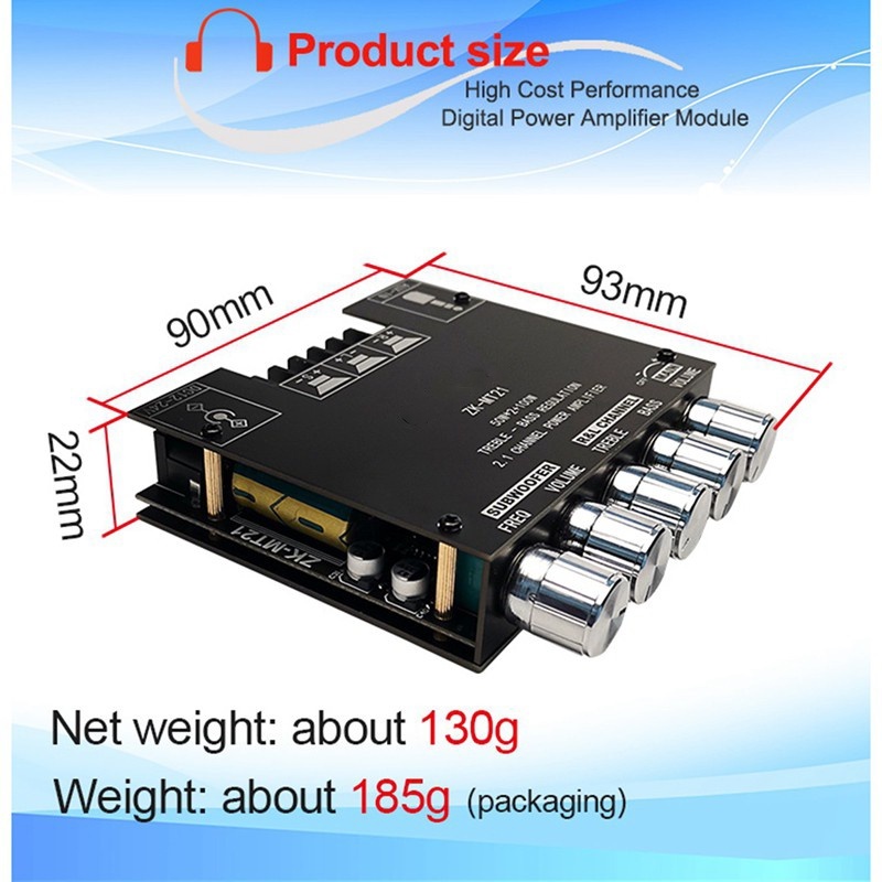 ZK-MT21 2.1 ช่องบลูทูธ 5.0 ซับวูฟเฟอร์เครื่องขยายเสียง 50WX2 + 100W Power Audio Stereo Board Bass