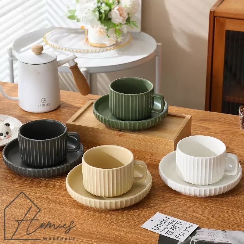 【พร้อมส่ง】☕️ ชุดแก้วกาแฟเซรามิก พร้อมจานรอง สไตล์มินิมอล ชุดกาแฟ แก้วกาแฟร้อน แก้วชาร้อน