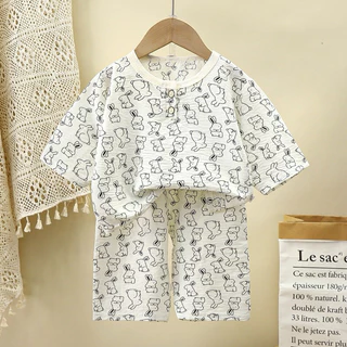 ชุดนอนเด็ก 5 ส่วน เสื้อ+กางเกง เสื้อผ้าเด็ก พิมพ์ลายน่ารัก ผ้าฝ้าย ระบายอากาศได้ดี