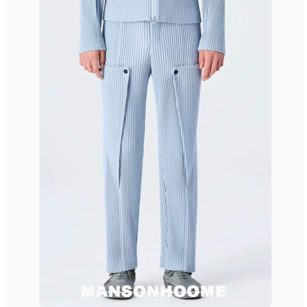 Issey Miyake Casual pants with snap buttons, straight-leg trousers JF366  👖กางเกง👖 Homme Plisse Isse