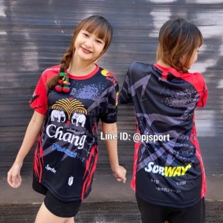 เสื้อกีฬา พิมพ์ลายในเนื้อผ้า เสื้อทีม เสื้อครอบครัว ผ้าไมโครสปอร์ตนุ่มใส่สบาย สีสดใสไม่หลุดลอก