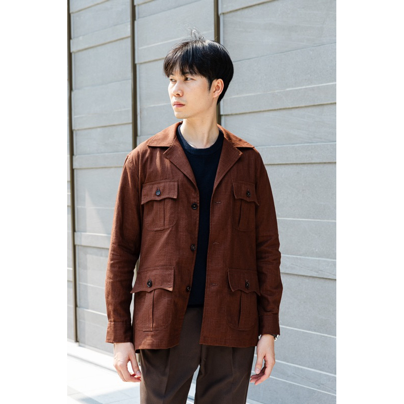 TOFFY & BROWN / LINEN SAFARI JACKET (CHOCOLATE)
