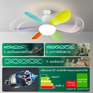 【รับประกัน10ปี】e27 พัดลมเพดาน พัดลมโคมไฟ หลอดไฟพัดลมพร้อมหลอดไฟ Led 40W 52cm light