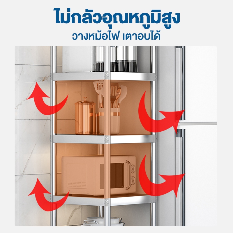 BN ชั้นสแตนเลส 5/4/3ชั้น ปรับความสูงระหว่างชั้นได้ วางไมโครเวฟ/เครื่องปรุง/อุปกรณ์ทำอาหาร ประหยัดพื้นที่ ทำความสะอาดง่าย - รูปที่ 4