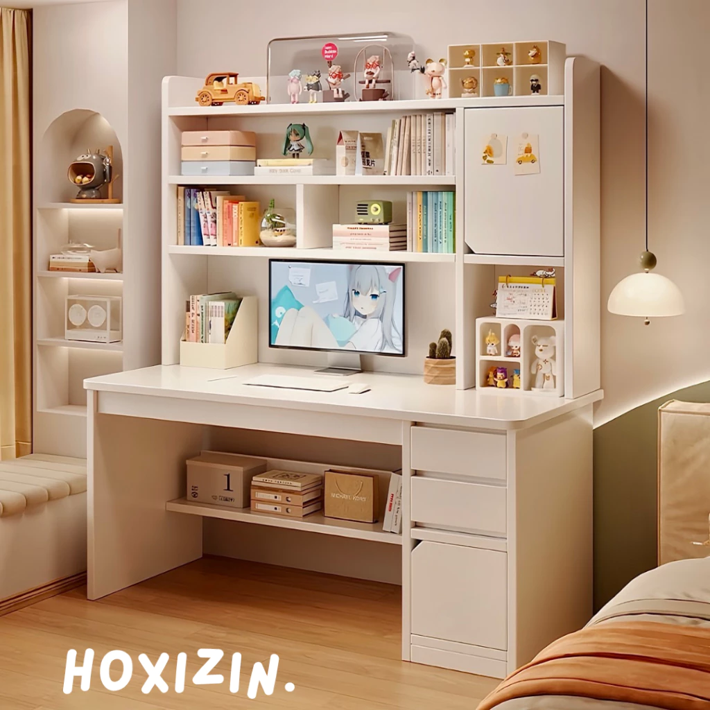 โต๊ะทำงานมีชั้นวางของ โต๊ะคอมพิวเตอร์ เขียนหนังสือ Computer Desk สวยมินิมอล ไม้คุณภาพดี แข็งแรง