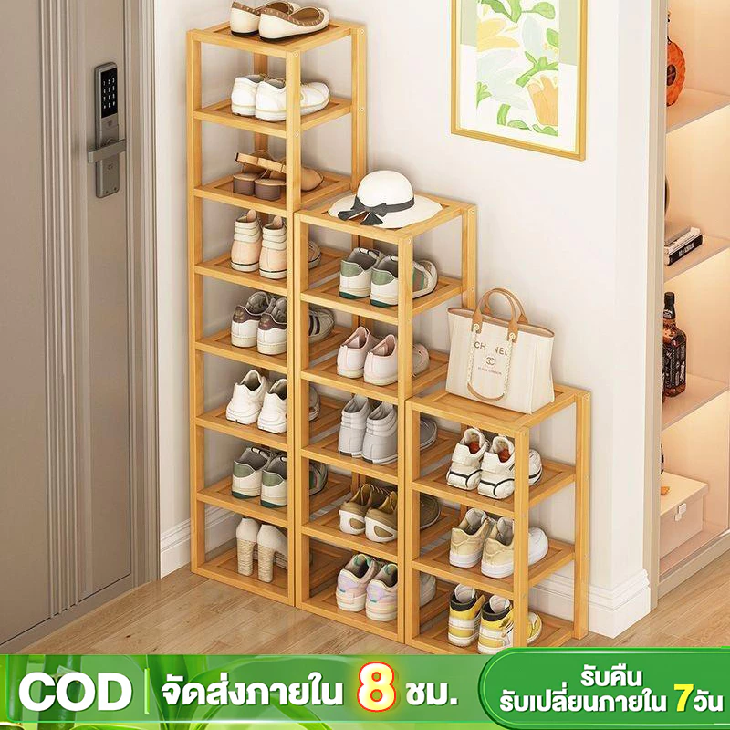 ชั้นวางรองเท้าที่วางรองเท้าไม้สำหรับวางของในบ้าน เฟอร์นิเจอร์จัดเก็บรองเท้าไม่ต้องใช้น็อตในการประกอบ