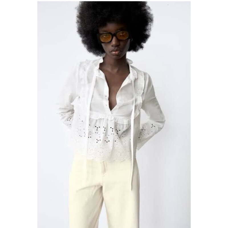 ZARA x cotton x L made in Turkey  อก 38 ยาว 20 ❌tag ตัด ขาวสะอาด Code: 4500(4)