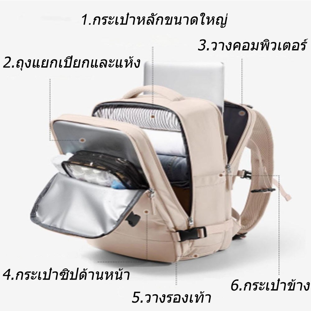 Travel Backpack กระเป๋าเป้สะพายหลัง 15.6 นิ้ว 35L กันน้ำได้อย่างรวดเร็วเข้าถึงแล็ปท็อปเดินทางกระเป๋