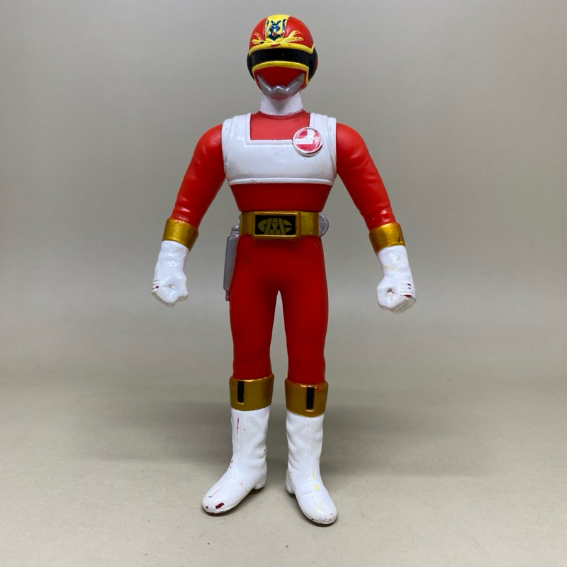 (มีขอบทอง) Sentai Changeman Dragon Red Soft Figure (2001) 11.5 Cm. | Original Bandai | หุ่นซอฟท์เซ็น