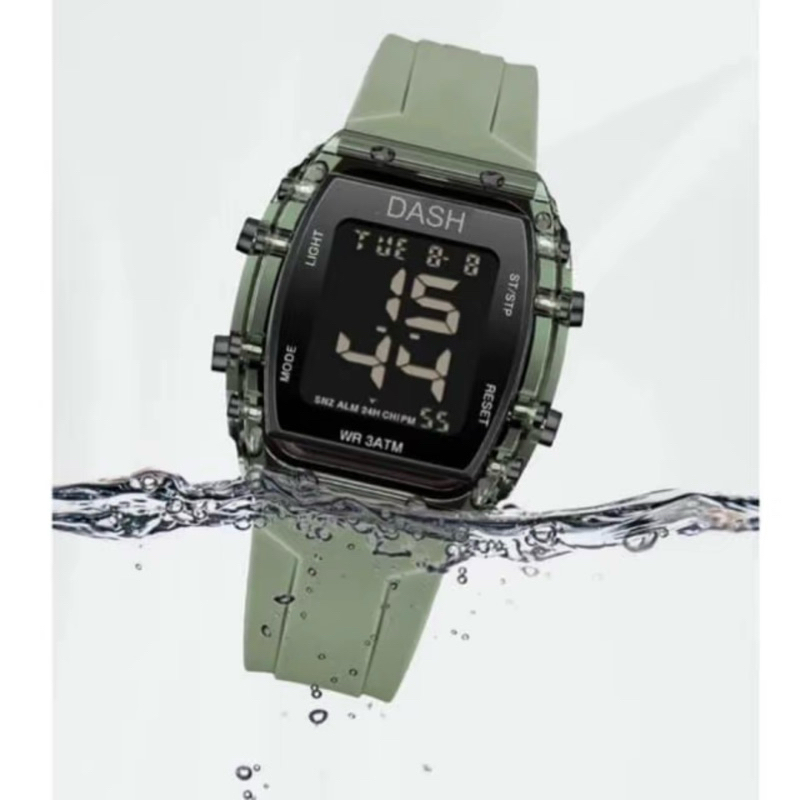(M37) รุ่นใหม่ล่าสุด นาฬิกา Sport dash ดิจิตอลทรงถัง กรอบเจลลี่ใส กันน้ำ100% (10 สี)