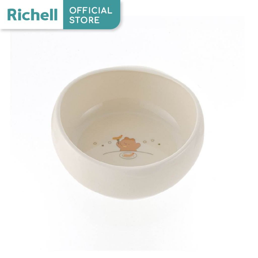 Richell(ริเชลล์)T.L.I Easy Scoop Bowl  ชามป้อนอาหารสำหรับเด็กขอบสูงดีไซน์โค้งมนไซส์S,M  สำหรับน้อง 7 เดือน+