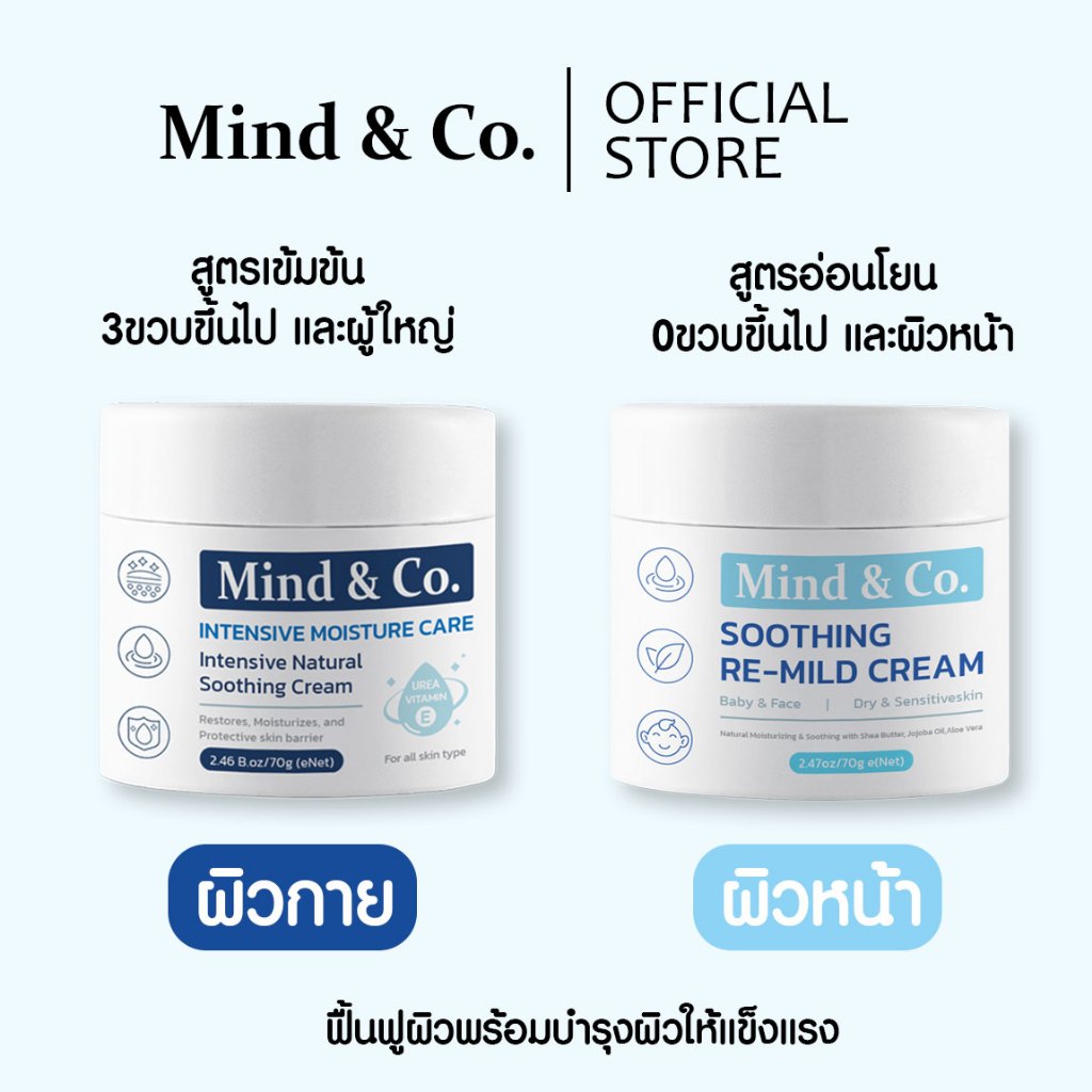 (เซ็ตบำรุงผิวสุดคุ้ม!!) Soothing Cream + Re-Mild Cream Mind & Co. ครีมบำรุงผิวหน้าและผิวกาย เนื้อครี