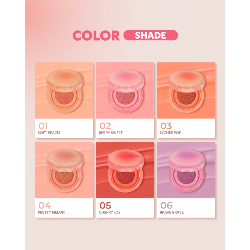 [พร้อมส่ง] MERREZ’CA Velvet Touch Cushion Blusher เมอร์เรซกา บลัชออนคุชชั่น  เนื้อกำมะหยี่นุ่มลื่น เกลี่ยง่าย 3 g. ราคา ถูกที่สุด ดีลบีเคเค แกลเลอรีภาพที่ 8