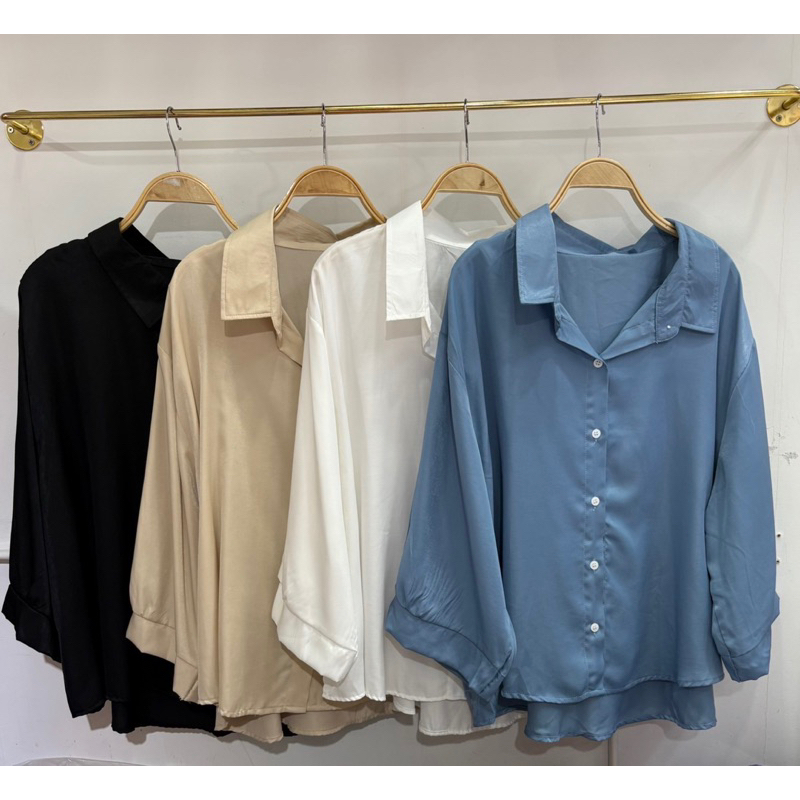 เสื้อเชิ๊ตไซส์ใหญ่ ผ้าไหมญี่ปุ่น ทรงแขนศอก สีพื้น อก 54 นิ้ว