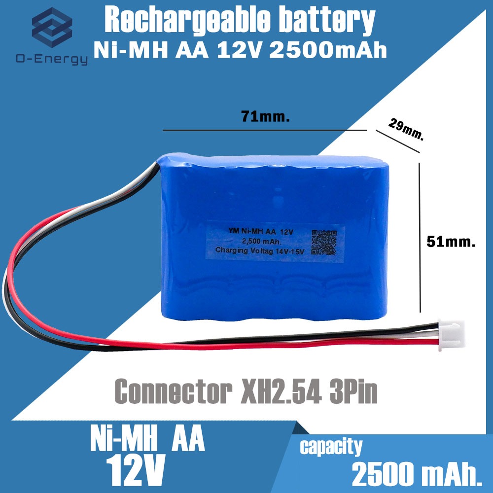 ถ่านชาร์จ Ni-MH AA  12V 10S 2500mAh  Connector XH2.54 3Pin ความยาวสายไฟ 20Cm.