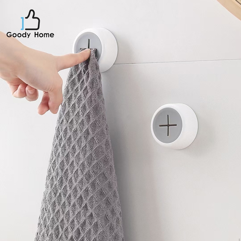 Goody Home ที่แขวนผ้าขนหนู ผ้าเช็ดมือ (แบบหนีบ) พร้องสติ๊กเกอร์ติดผนัง