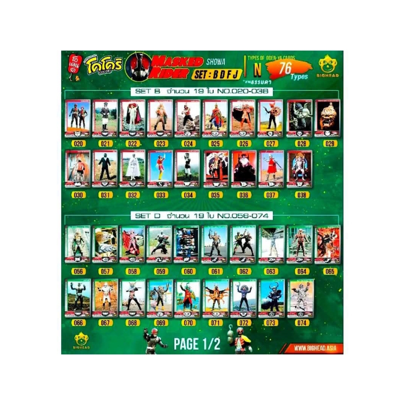การ์ด Odenya Card Masked Rider Showa ระดับ N ครบชุด 76 ใบ