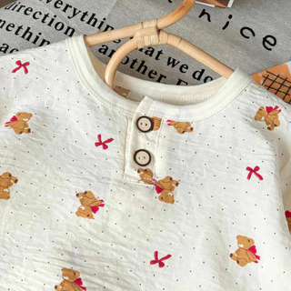 ชุดนอนเด็ก เสื้อผ้าเด็ก ชุดเด็ก เสื้อ+กางเกง ผ้าฝ้าย โปร่ง สบาย size80-100