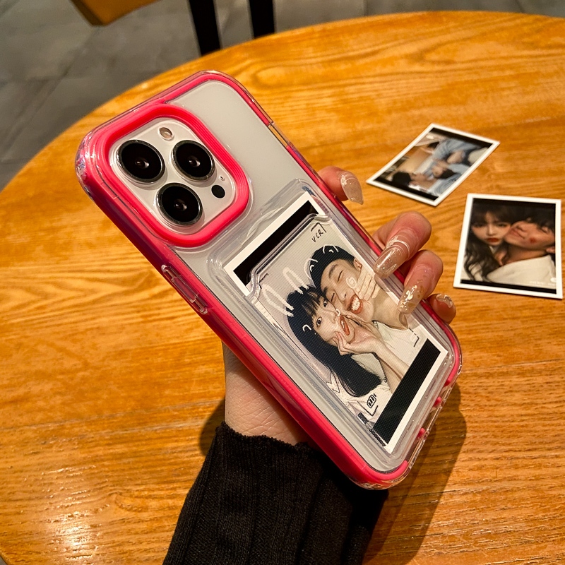 3 in 1 ช่องใส่การ์ด เคสไอโฟน สำหรับ iPhone 11 12 13 14 15 16 Pro Max XR 7 8 6 Plus SE Case เคสใส